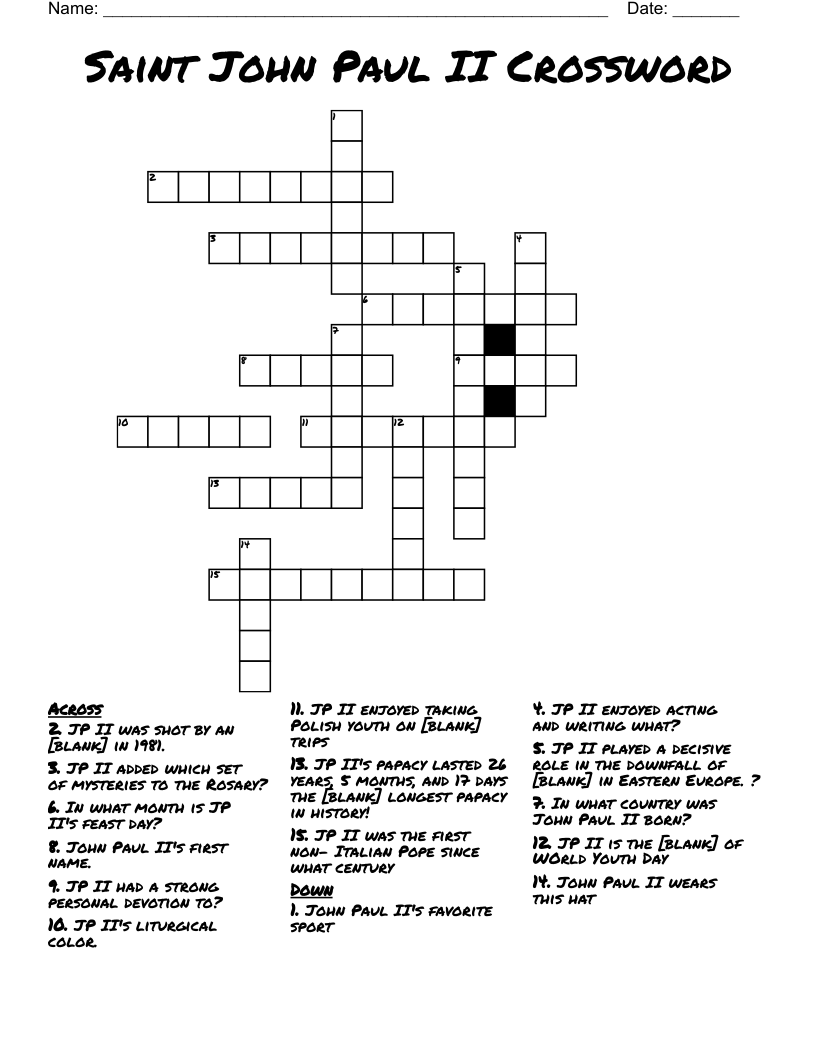 Italian Crossword Puzzle: Clue for the Name Paul